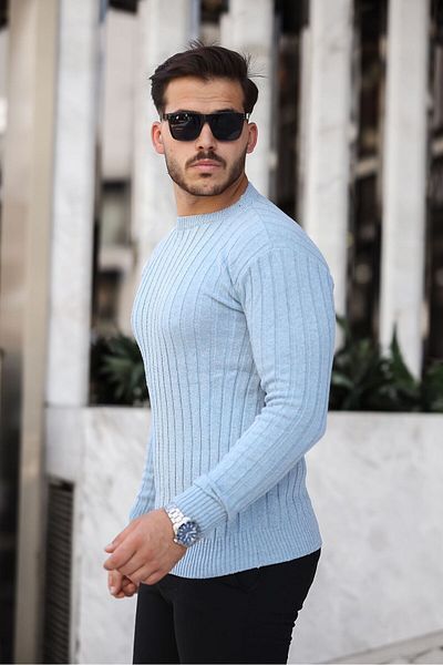 Cosy&Chic Pulover de tricotaj cu gât crew albastru pentru bebeluși
