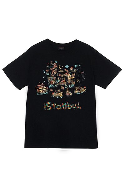 fame-stoned Tricou negru unisex 100% bumbac cu imprimeu Istanbul