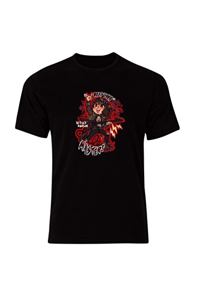 fame-stoned Stranger Things Štampano Unisex 100% pamuk Crna T-shirt