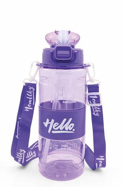 M&B WATER BOTTLE 800 ml Daily Sports Water Bottle with Colorful Neck Strap - Hello Straw Drinker