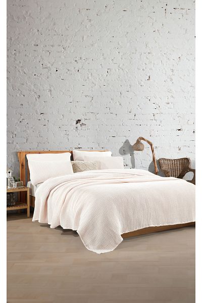 destinyhometex 100% Cotton Waffle Double Fringeless Bedspread 230X250/2 Pcs Pillowcases 50X70Cm