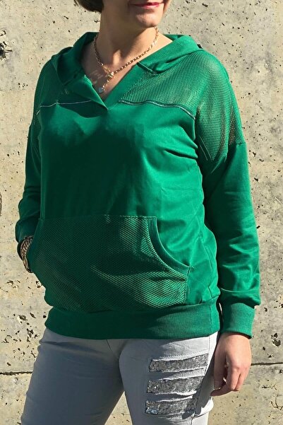 Mia Butik Women's Green Mesh Detailed Blouse