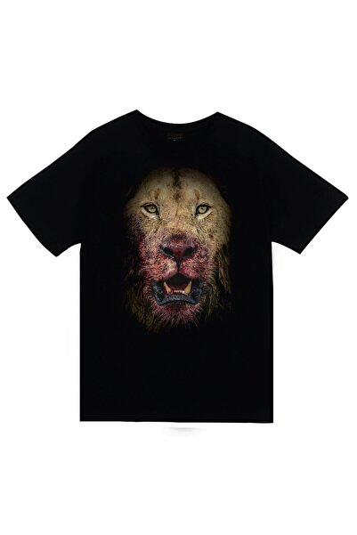 fame-stoned Aslan Štampano Unisex 100% pamuk Crna T-shirt