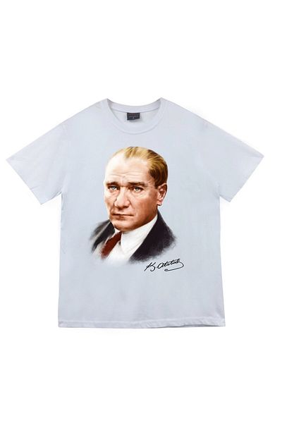 fame-stoned Unisex Λευκό μπλουζάκι με στάμπα Mustafa Kemal Atatürk