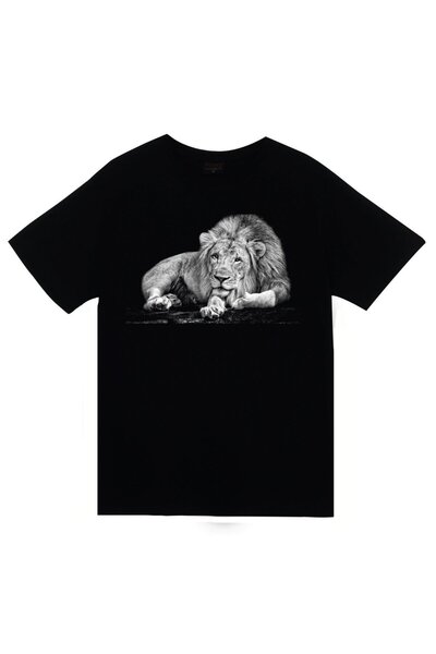 fame-stoned Aslan Štampano Unisex 100% pamuk Crna T-shirt
