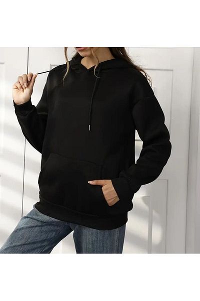 THE WHITE Women's Black Hooded Sweatshirt