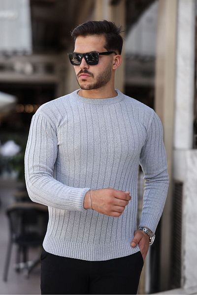 Cosy&Chic Men's Gray Crew Neck Knitwear Sweater