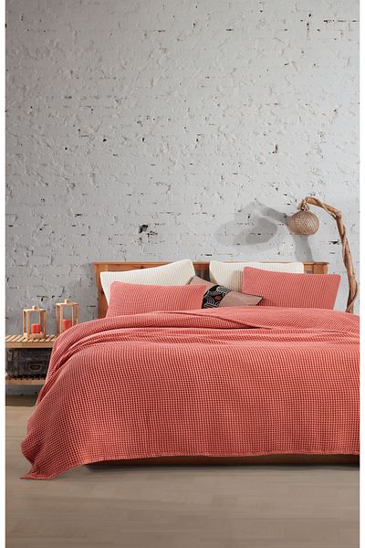 destinyhometex Light Tile 100% Cotton Waffle Double Bedspread Without Fringe 220X240/2 Pillowcases 50X70Cm