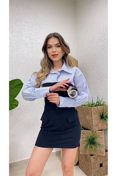 MODA ROCHIE MINI CU DUNĂ ALBASTRU MARINE DE FEMEI