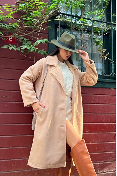 Mossta Βασικό μακρύ παλτό με κουμπιά και τσέπες καφέ