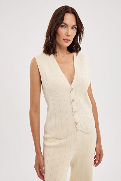 Mossta Σετ πλεκτό γιλέκο και παντελόνι Premium Ecru