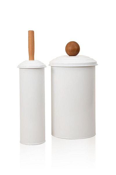 The Mia Set de baie cu perie pentru gunoi și toaletă Stripe, alb