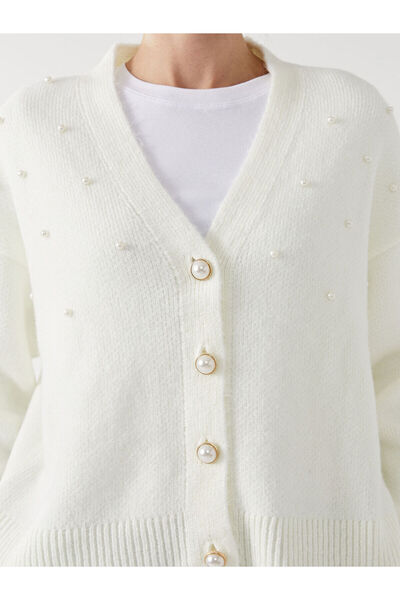 LC Waikiki V-Neck Shiny Stone Women's Knitwear Cardigan