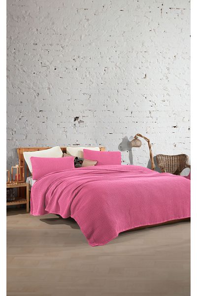 destinyhometex Dusty Rose 100% Cotton Waffle Double Bedspread Without Fringe 220X240/2 Pillowcases 50X70Cm