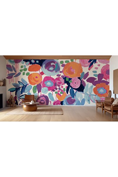 MORDENTE HOME PEMBE YAGLI BOYA ÇİÇEKLİ DUVAR KAĞIDI (İSTENLEN ÖLÇÜDE ÜRETİLME...