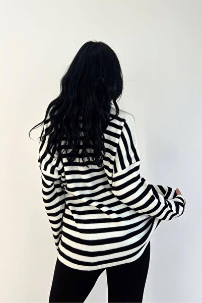 Mossta Pulover supradimensionat cu guler polo cu dungi albe