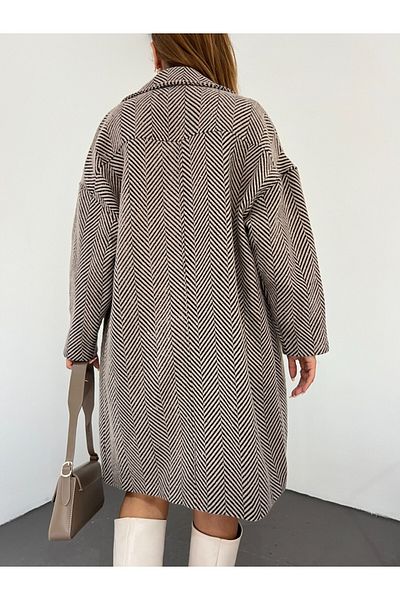 Modamorfo Kaschmirmütze mit Fischgrätenmuster und Taschen – braun