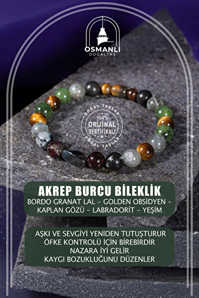 OSMANLI DOĞAL TAŞ Akrep Burcu Doğal Taş 8mm Hematit Bileklik