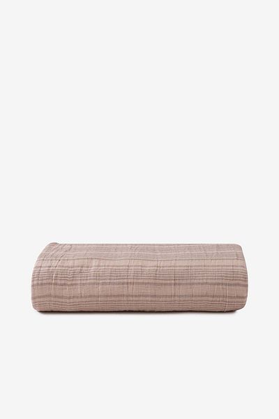 Barine Peach Color Linear Muslin Bedspread - 240X260