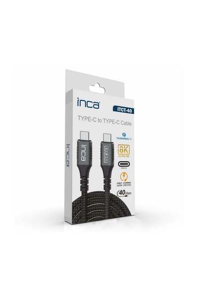 Inca ITCT-40 USB4 8K@60Hz Thunderbolt 4/3 40 Gbps PD240W Type-C to Type-C Kablo -0.8m