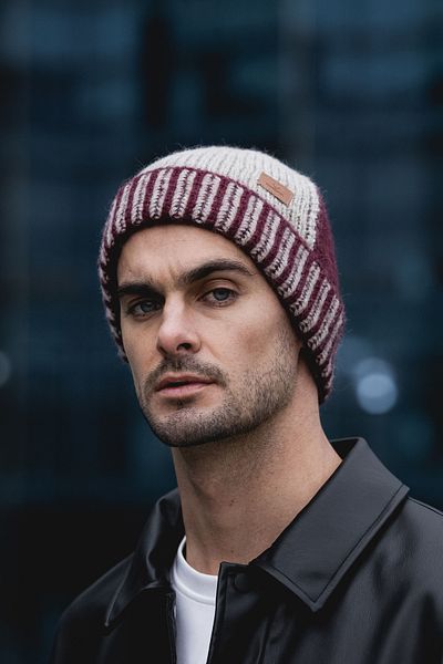 Nordbron Men's Winter Basic Emey - Soft Knitwear, Double Fold, Dark Burgundy Acrylic Pattern Logo