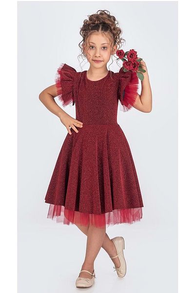 Mnk Baby&Kids Rochie de seara cu sclipici pentru fete - M00669 MAROON