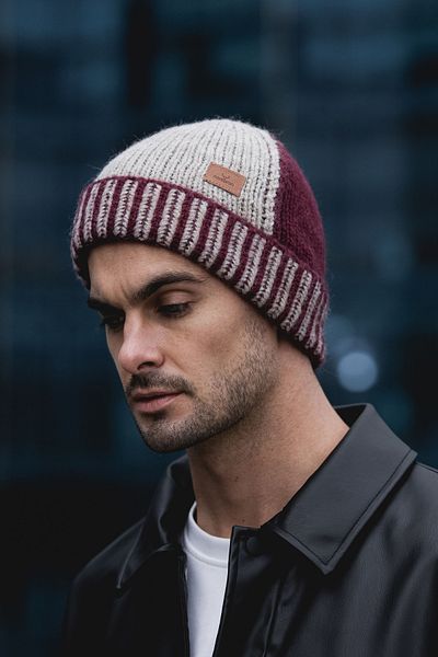 Nordbron Men's Winter Basic Emey - Soft Knitwear, Double Fold, Dark Burgundy Acrylic Pattern Logo
