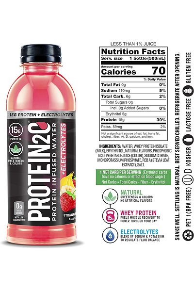 Protein2o Infused Water Plus Electrolytes, Strawberry Banana, 500 ML, Pack of 12 Pieces