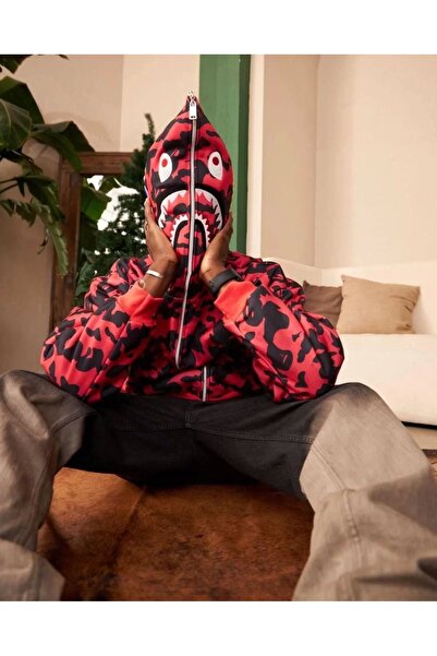 AXXAN Men's Bape Hooded Zip-Up Cardigan - Red