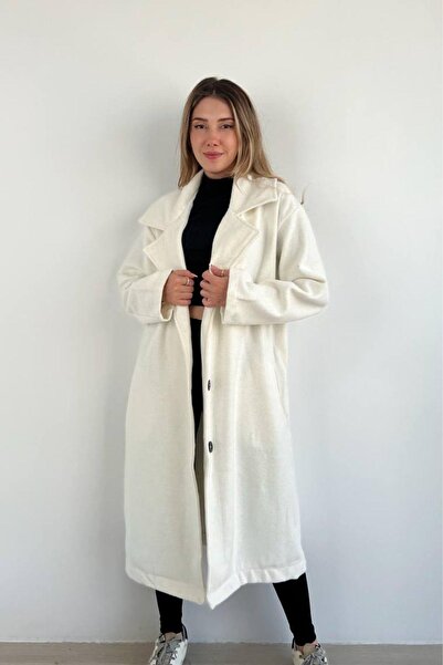 Mossta Basic Buttoned Pocket Long Stamp Coat Ecru