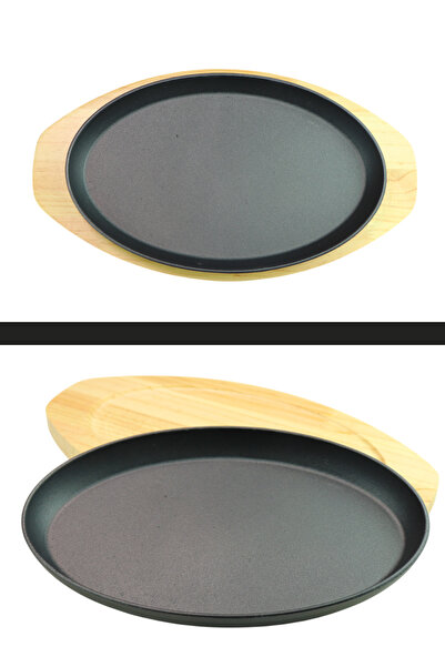Evren Döküm Demir Oval Fajita Tavası 26x16 Cm Ve Ahşap Servis Sunum Altlık