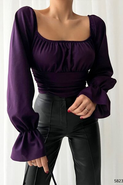 Deafox Lila, importált krepp szövetből, elöl összegyűjtött blúz