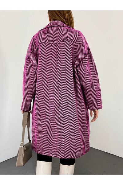 Modamorfo Kaschmirmütze mit Fischgrätenmuster und Taschen – Fuchsia
