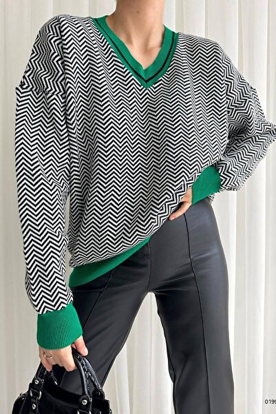 Deafox Πλεκτό πουλόβερ με μακρύ μανίκι με λεπτομέρεια μανσέτας με λαιμόκοψη με ζιγκ-ζαγκ