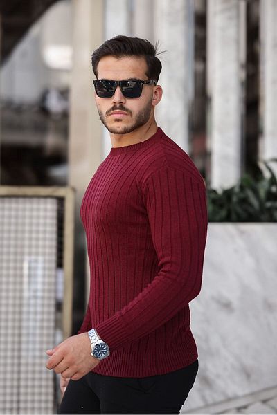 Cosy&Chic Men's Claret Red Crew Neck Knitwear Sweater