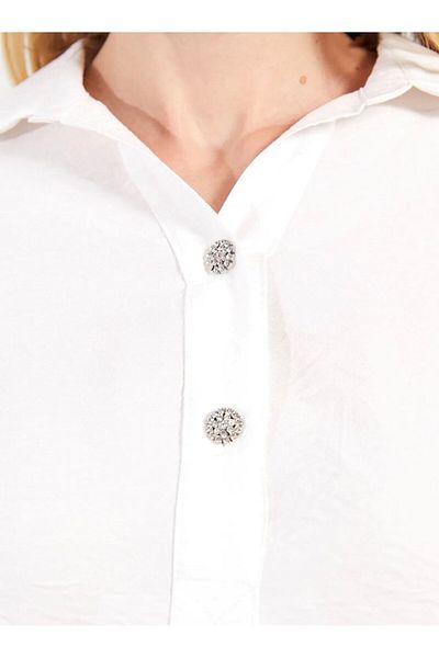 Kübra Tekstil Women's Buttoned Legend White Woven Viscose Fabric Blouse/Shirt
