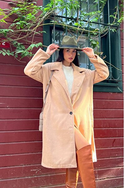 Mossta Βασικό μακρύ παλτό με κουμπιά και τσέπες καφέ