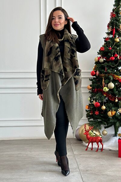 Yağmur Butik Kamuflaj Desen İçi Polarlı Çift Yönlü Uzun Yelek