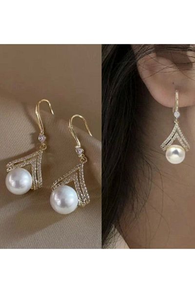 ER TAKI Rhinestone Gold Color Pearl Dangle Stylish Hook Engagement Henna Wedding Wedding Evening Dress Earrings