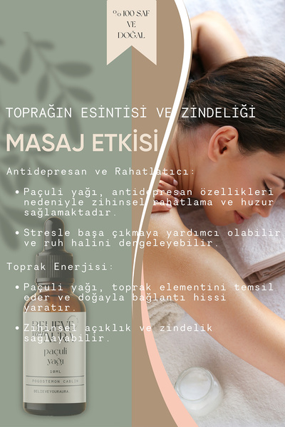 Believe Your Aura زيت الباتشولي المضاد للشيخوخة - نقي وطبيعي 100%، للعناية بالبشرة والشعر، زيت الباتشولي - 10 مل