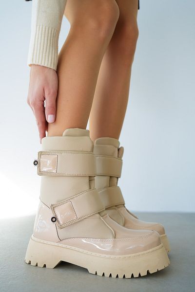 selinshoes Pluto Beige Snow Boots - Thick Sole, Zip-Up and Rope Detail