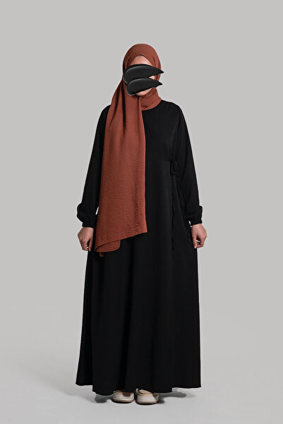 Lemaye Siyah Namaz Elbisesi Pamuk Keten Ferace