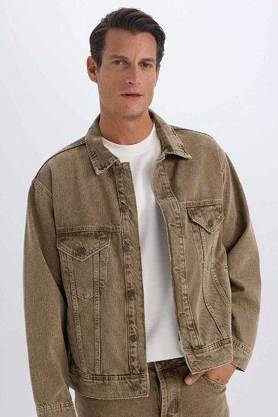 DeFacto Übergroße Jeansjacke mit Polokragen – mit Taschen und Waschung D5049ax24au