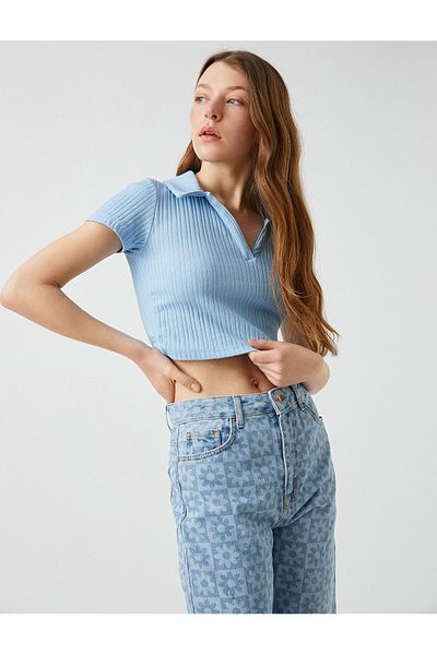 Koton Tričko Crop Polo s výstřihem, žebrované