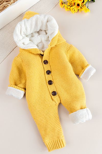 Babymod Knitwear Knitted Welsoft Lined Hooded Winter Baby Rompers