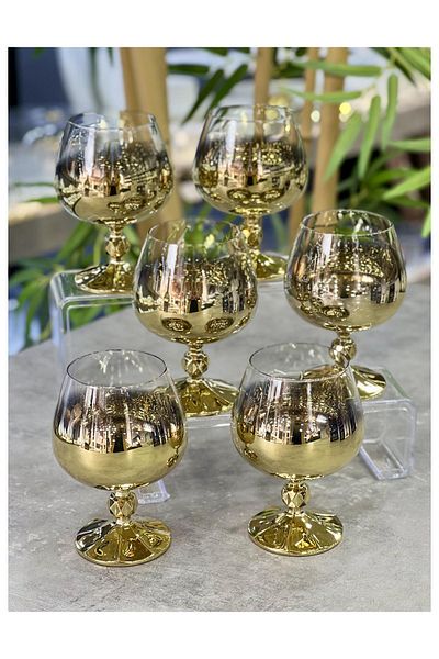 Doğudeko Czechoslavia Crystal 6-Piece Titanium Gold Coffee Glass