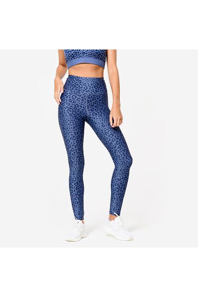 Decathlon Leggings de fitness pentru femei Domyos cu talie înaltă - model leopard/albastru