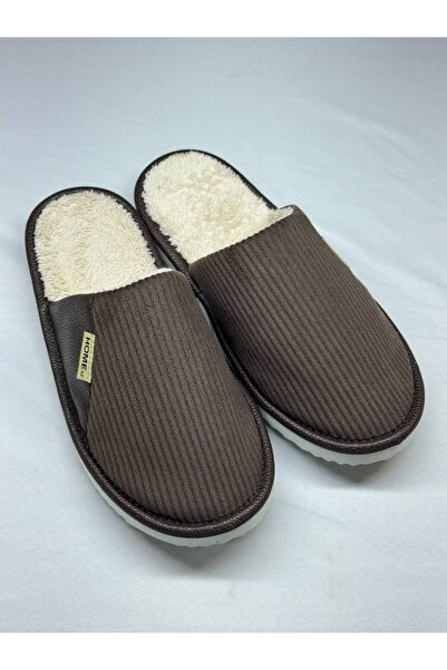 Special Action Unisex Velvet Leather Detailed Eva Non-Slip Sole Comfortable Lightweight Indoor Slippers