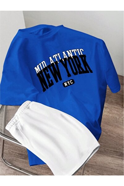 MOONBULL Set tricou-short oversize unisex cu imprimeu New York