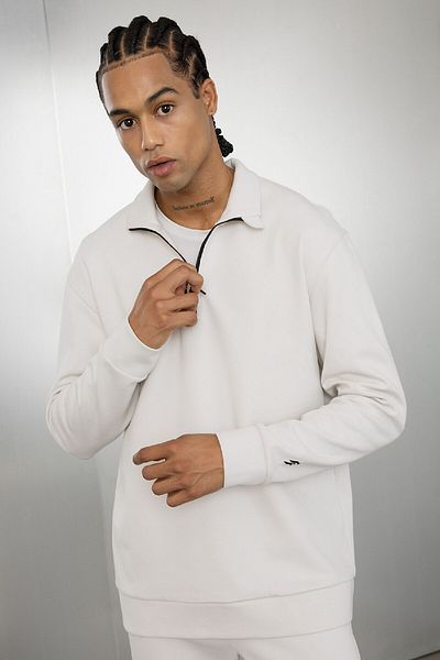 DeFacto Beige Sport-Sweatshirt für Herren – Stehkragen, Reißverschluss, Standard-Passform D2022ax24au